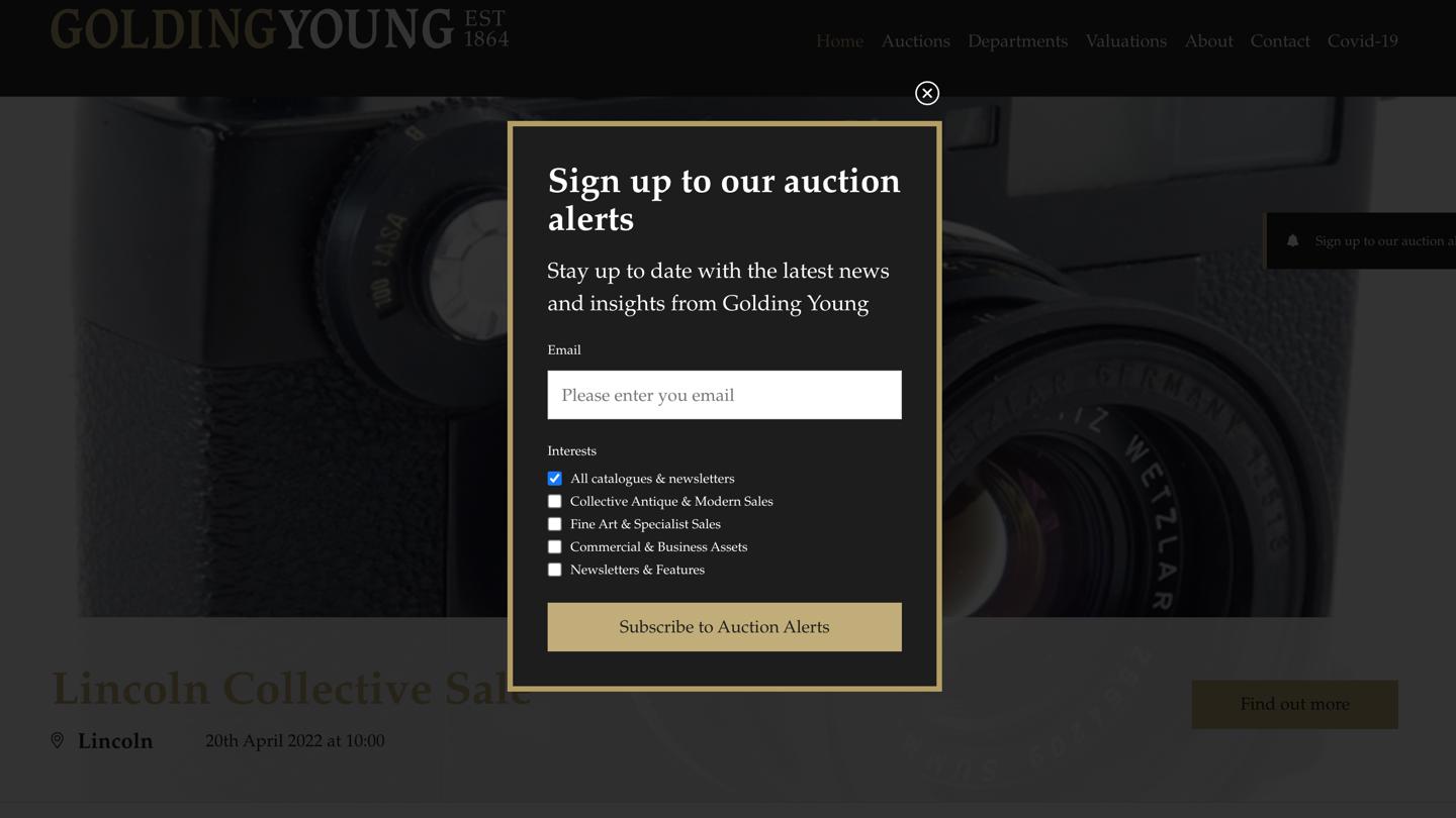 Golding Young Pop Up Sign Up Form